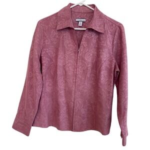 Croft & Barrow Petite Medium Pink Faux Suede Damask Floral Zip Up Jacket PM